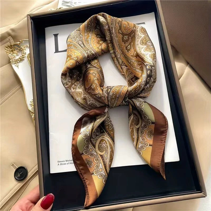 Printed Satin Square Neckerchief for Women 27.5×27.5 in Versatile Head Wrap Neck Tie Hair Ribbon Fashion Accessory | Thomler