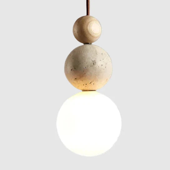 Pendant Light Stone 4.7 in Cream LED Bedside Bedroom Hanging Ambient Minimalist Ceiling Lamp | Thomler