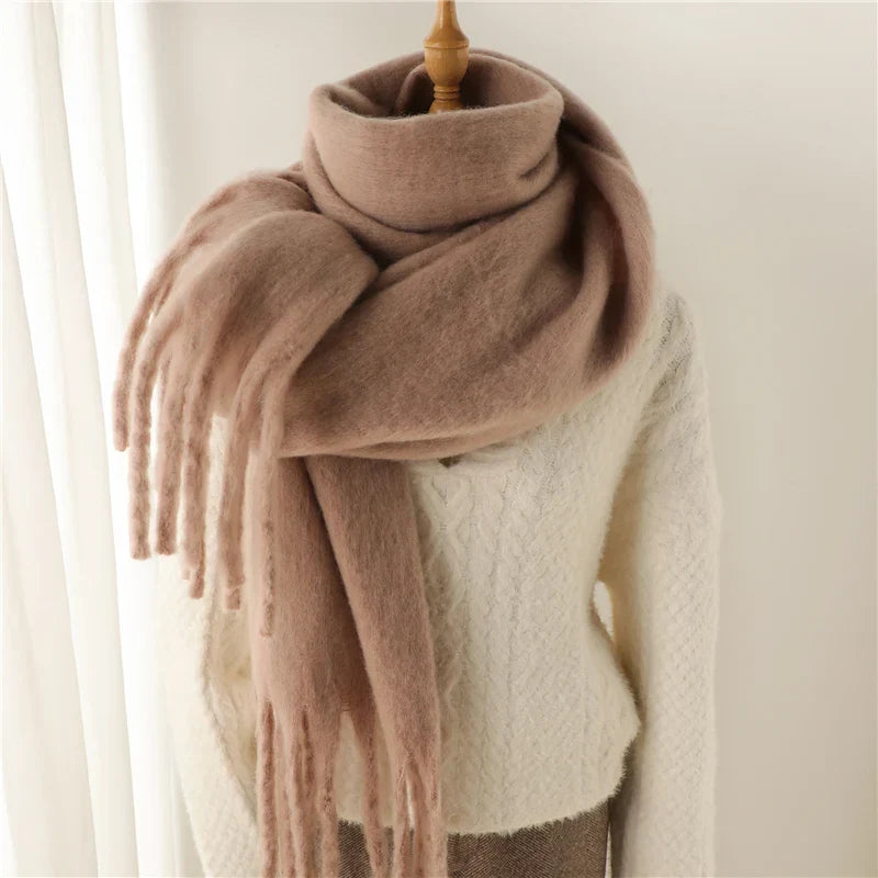 Oversized Cashmere-Feel Winter Scarf with Tassel Trim – Cozy Wrap for Cold Weather, Soft Knit Shawl for Fall & Winter, Stylish Fringed | Thomler