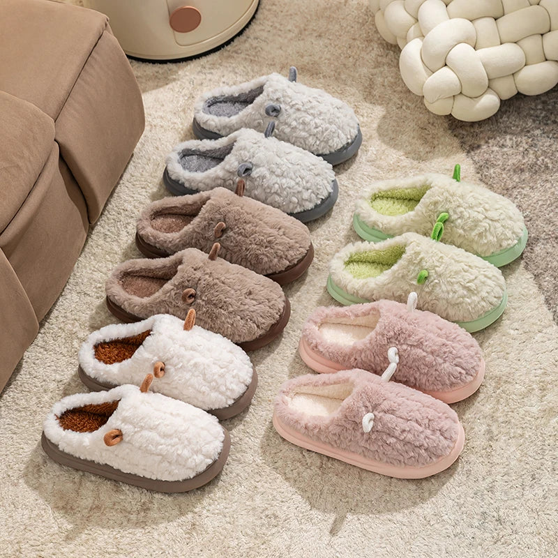 Dames Winter Warm Leuke Cartoon Slippers Gesloten Teen Antislip Harige Huisschoenen Heren Binnen Slaapkamer Dikke Zool Pluche Slippers
