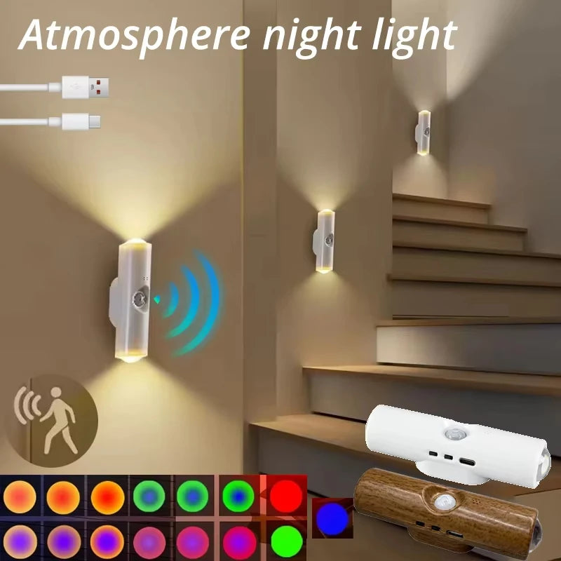 Rechargeable Dual-Head RGB Motion Sensor Night Light Wall Spotlight with Color Changing & Brightness Control for Bedroom Closet Hallway | Thomler