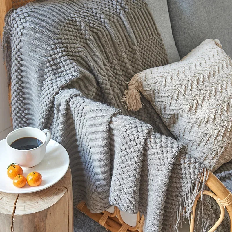 Chunky Knit Throw Blanket – Cozy Acrylic Sofa & Bed Cover for Living Room & Bedroom | Thomler