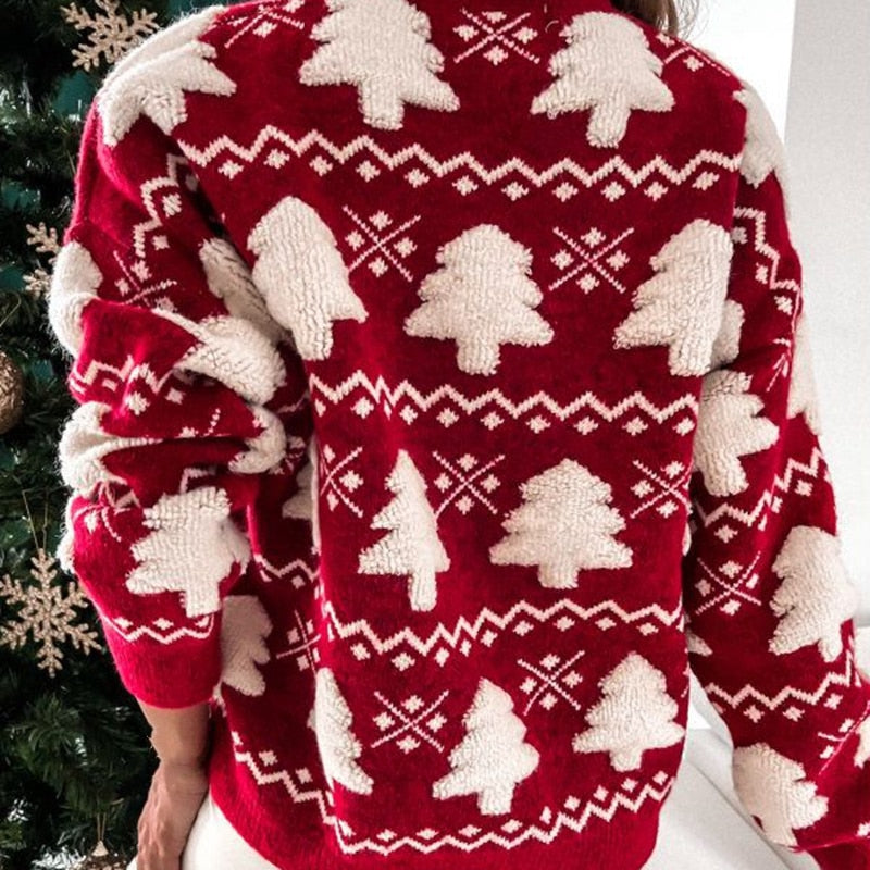 Women's Christmas Tree Knit Sweater | Festive Holiday Pullover for Winter | Cozy Long-Sleeve Top for Parties & Casual Wear | Thomler
