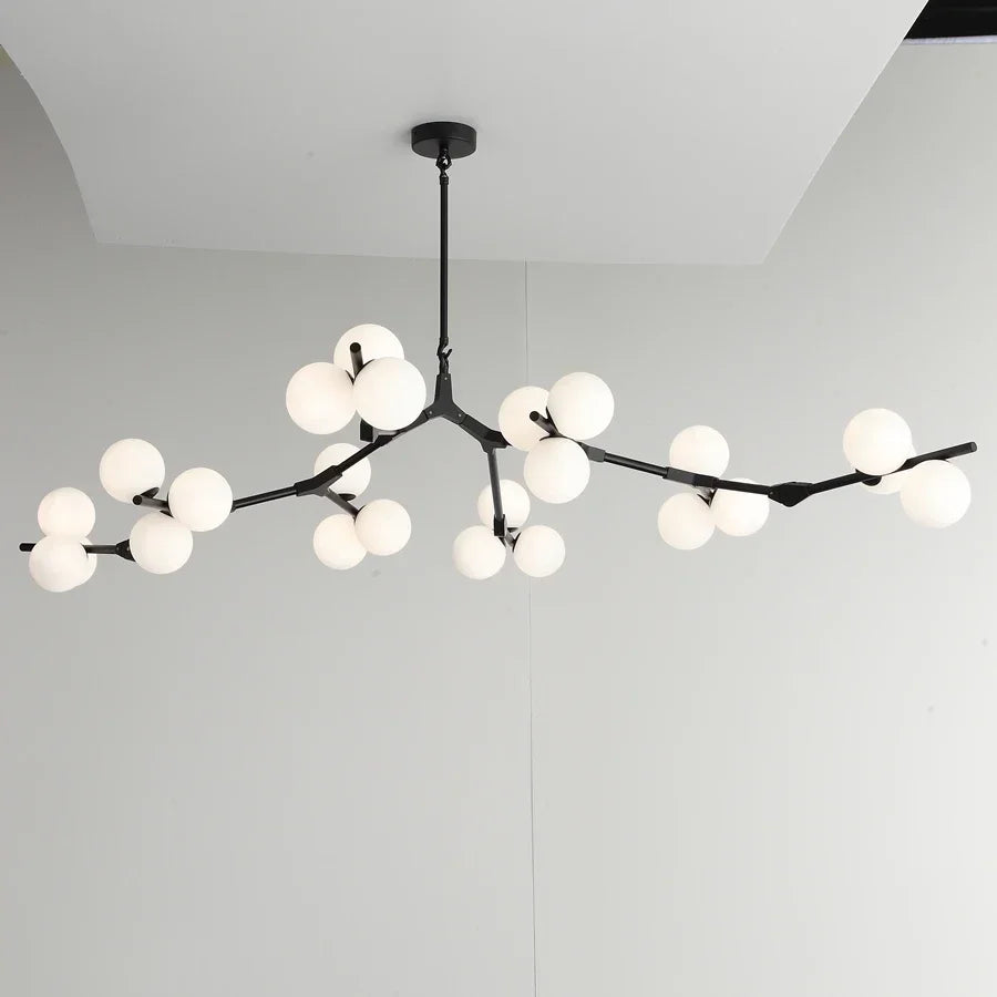 Pendant Light Metal Branch 178.0 cm Matte Glass Living Room Dining Room Ceiling Chandelier Adjustable Multi Globe Lighting | Thomler