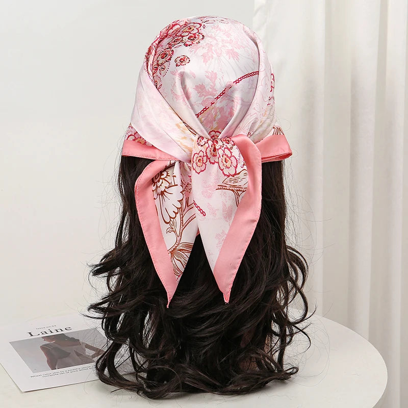 Printed Satin Square Neckerchief for Women 27.5×27.5 in Versatile Head Wrap Neck Tie Hair Ribbon Fashion Accessory | Thomler