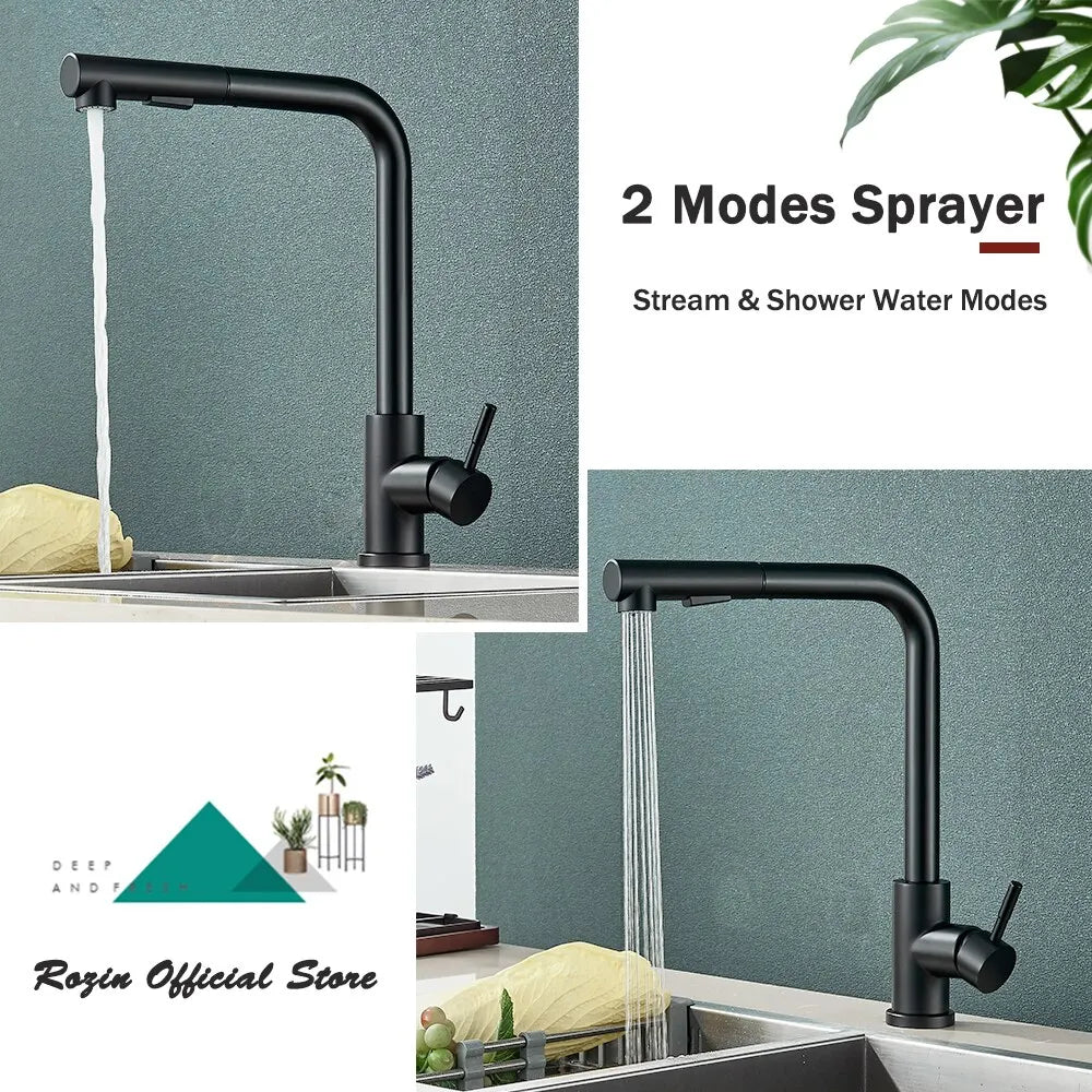 Pull-Down Kitchen Faucet with Dual Spray Modes – Single Handle Stainless Steel Sink Mixer for Hot & Cold Water, Modern Deck Mount Tap for | Thomler