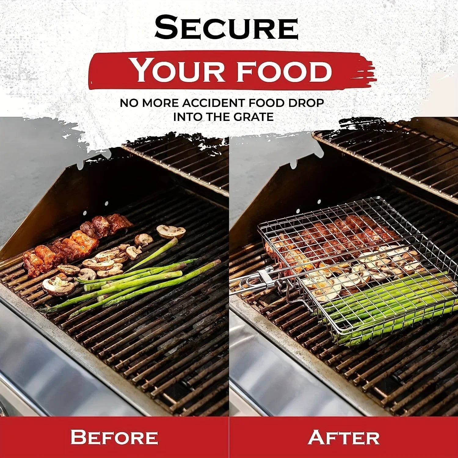 Folding Grill Basket with Non-Stick Coating for Vegetables, Fish & Steak – Heat-Resistant Stainless Steel BBQ Grilling Accessory for | Thomler