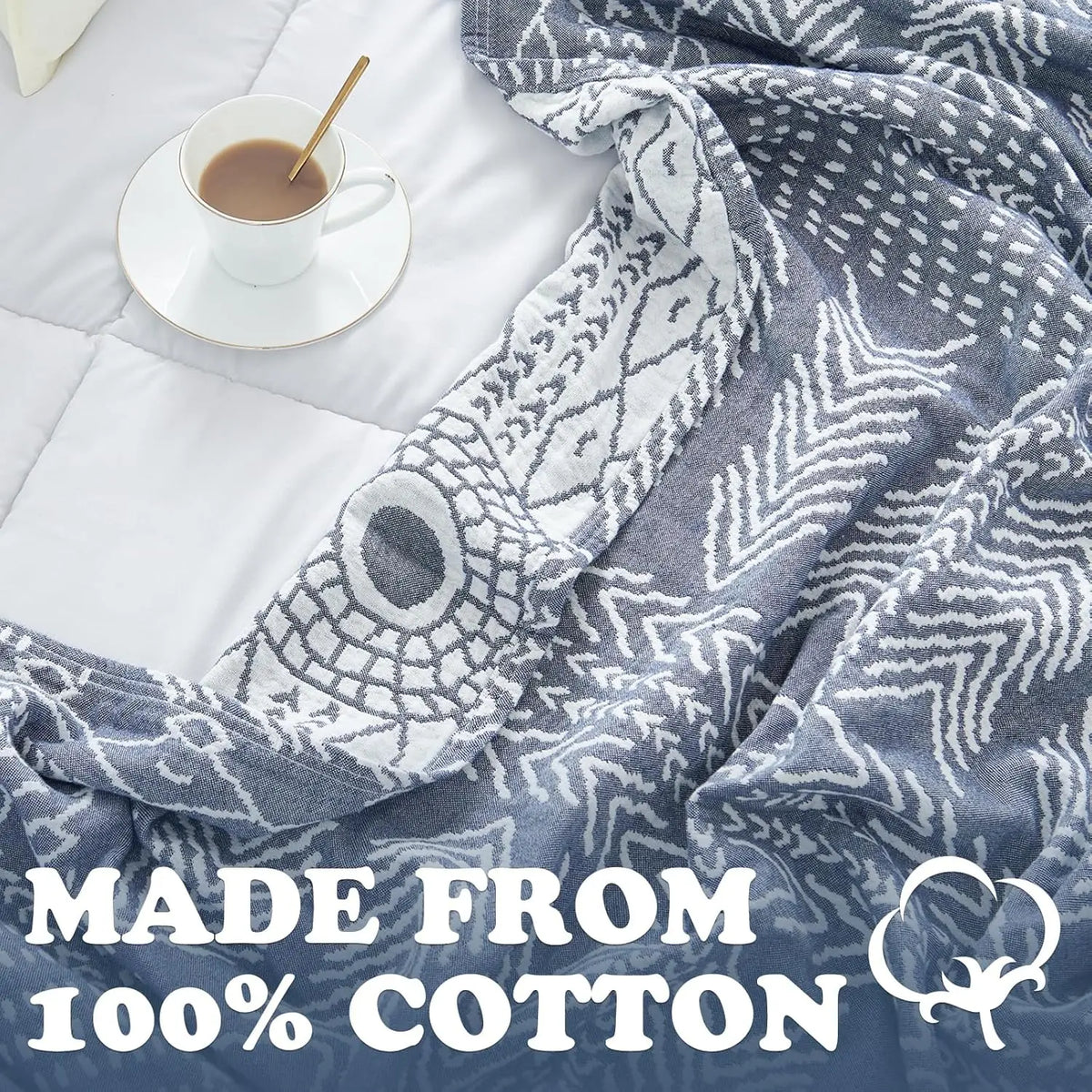 Lightweight Cotton Layered Coverlet – Breathable Reversible Throw with Geometric Design for Beds & Sofas – All Season | Thomler