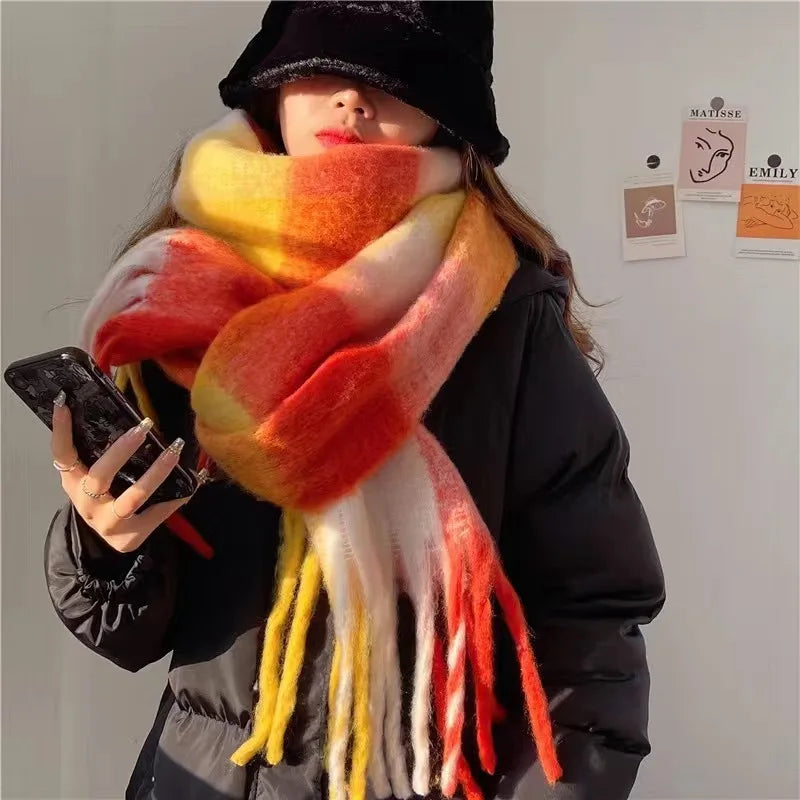 Luxurious Cashmere Winter Scarf – Soft Oversized Wrap with Vibrant Rainbow Colors for Women | Thomler