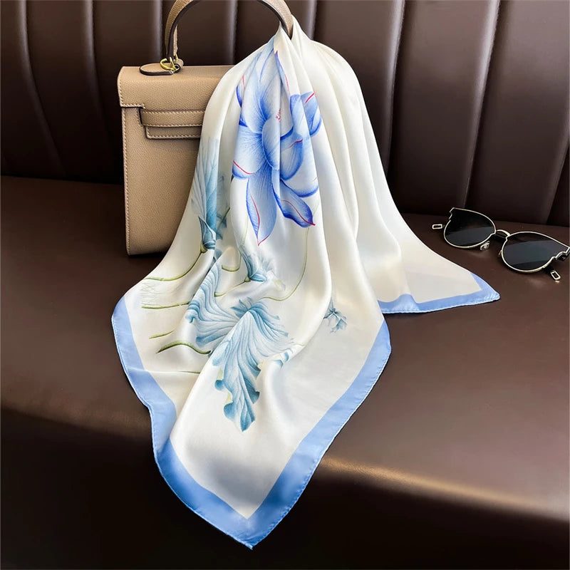 Printed Satin Square Neckerchief for Women 27.5×27.5 in Versatile Head Wrap Neck Tie Hair Ribbon Fashion Accessory | Thomler