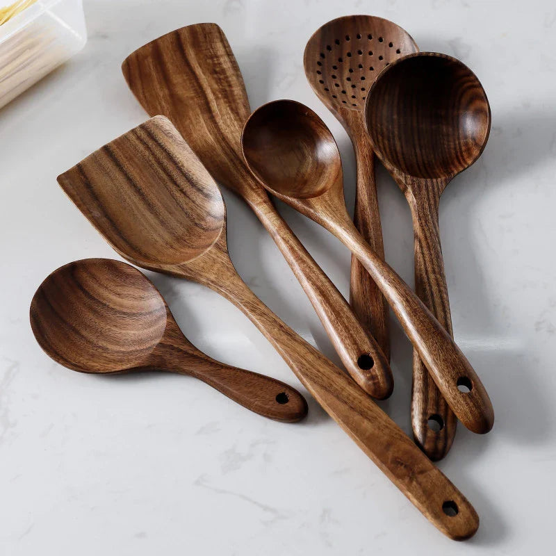 Cooking Utensil Set Acacia Wood 8-Piece Kitchen 12 in Premium Culinary Tools | Thomler