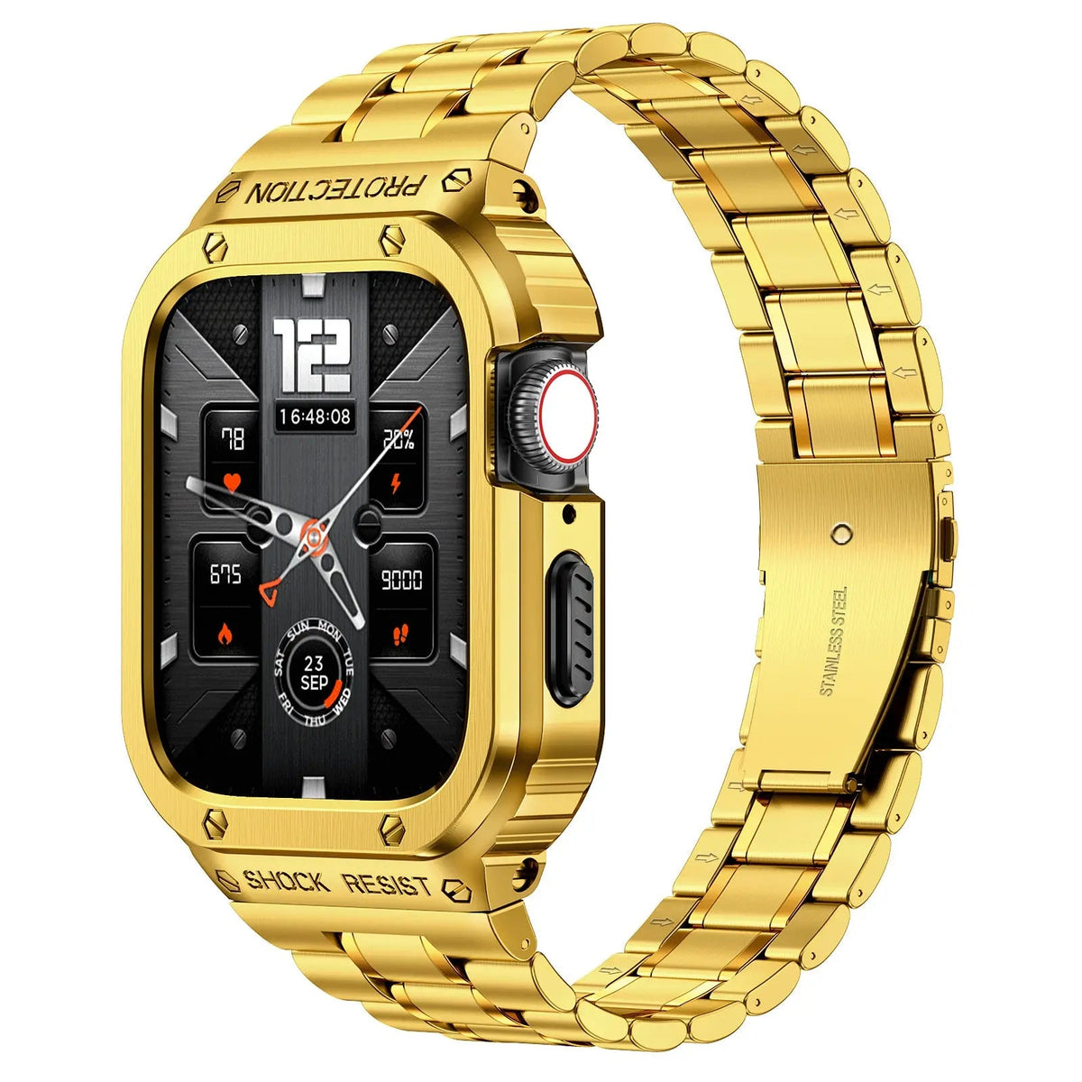 Metal Band and Bumper Case Bundle for Apple Watch 44mm 45mm Series – Shock-Absorbing Frame with Coordinated Strap in Black Silver Gold | Thomler