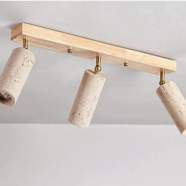 Ceiling Spotlight Travertine Wood 23.6 in 3 Head Adjustable Indoor Lighting Fixture Modern Surface Mounted Accent Lamp | Thomler