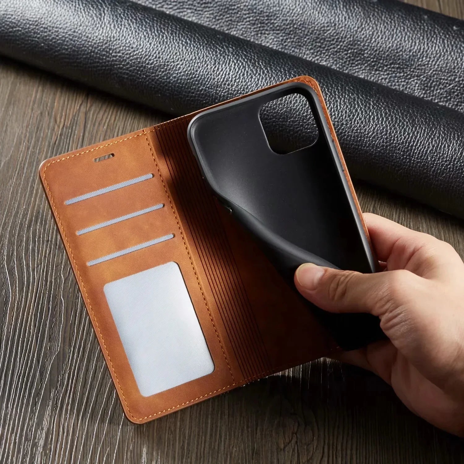 Magnetic Leather Flip Case for iPhone with Snap Closure and Full Body Protection for Daily Use | Thomler