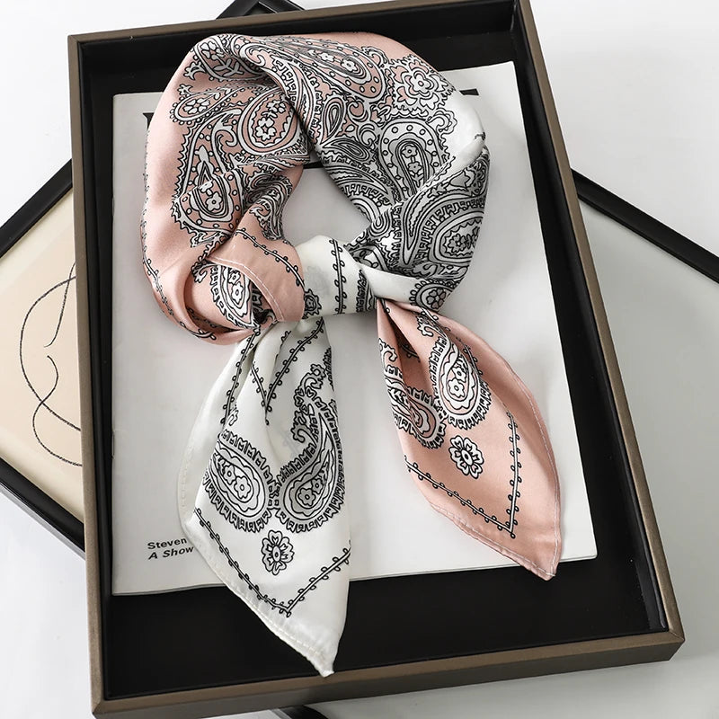 Printed Satin Square Neckerchief for Women 27.5×27.5 in Versatile Head Wrap Neck Tie Hair Ribbon Fashion Accessory | Thomler