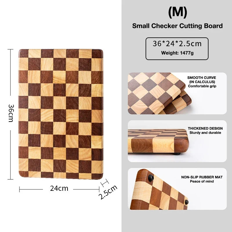 Checkered Mosaic Solid Wood Cutting Board for Kitchen Prep & Serving | Thomler