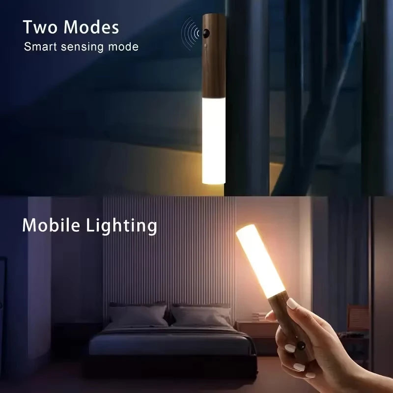 Motion Sensor LED Night Light Rechargeable Wooden Wall Sconce Magnetic Mount Auto-On Safety Lighting for Bedroom Hallway Closet Stairs | Thomler