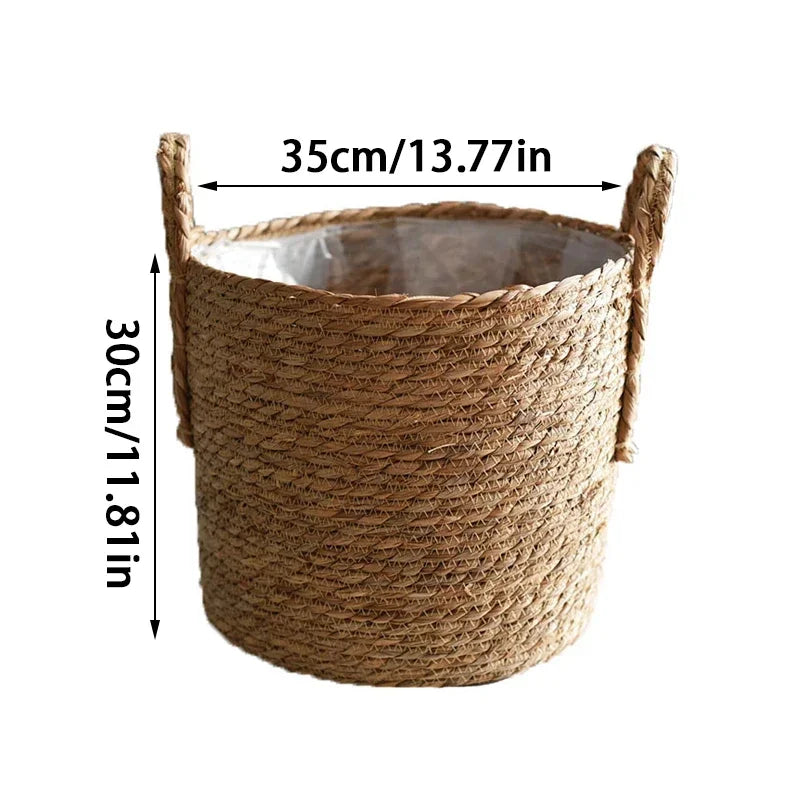 Plant Basket Seagrass Woven 35.0 cm Natural Indoor Outdoor Decorative Storage Planter Boho Scandinavian Rustic Home Decor | Thomler