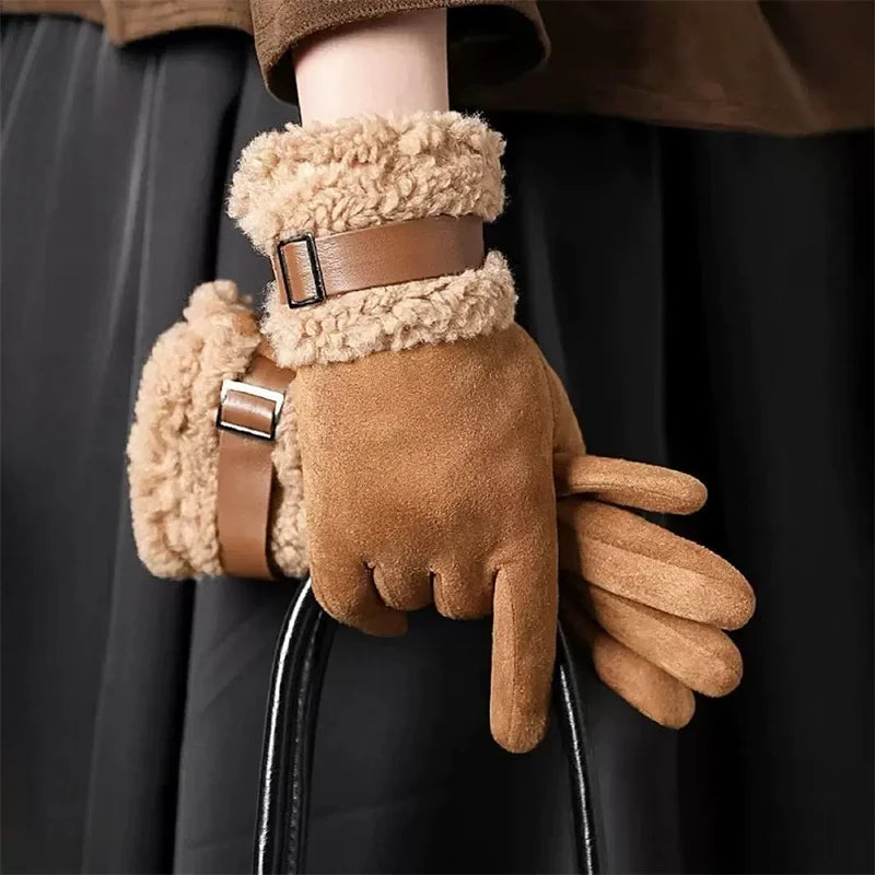 Dameswinterhandschoenen met fleecevoering, warm, winddicht, bestand tegen kou, voorzien van een zachte, pluche afwerking, geschikt voor gebruik met touchscreen, ideaal voor