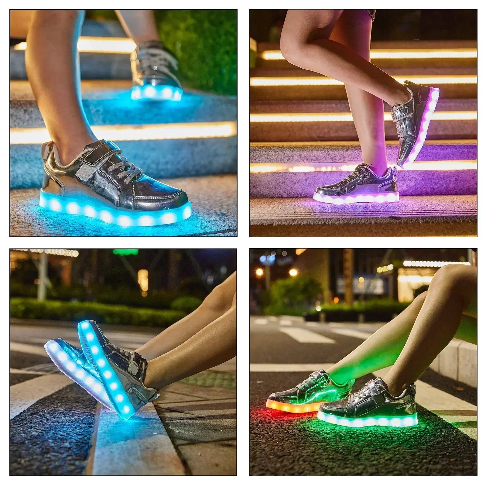 Childrens Trainers Synthetic Rubber LED Light Up Velcro Pink Daily School Play Sneakers Multiple Light Modes | Thomler