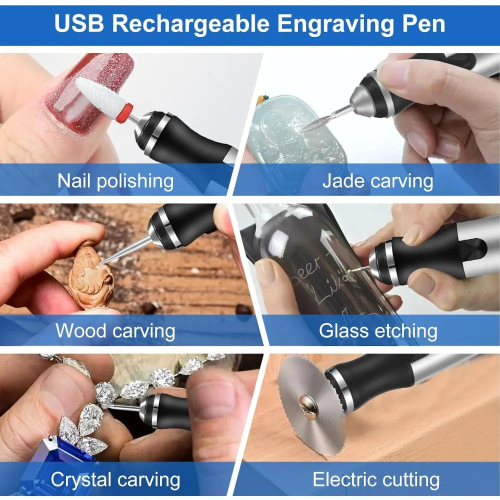 Cordless Rotary Tool with 37 Bits – USB Rechargeable Precision Engraver for Glass, Wood, Stone & Metal | Compact Electric Etching Pen for | Thomler