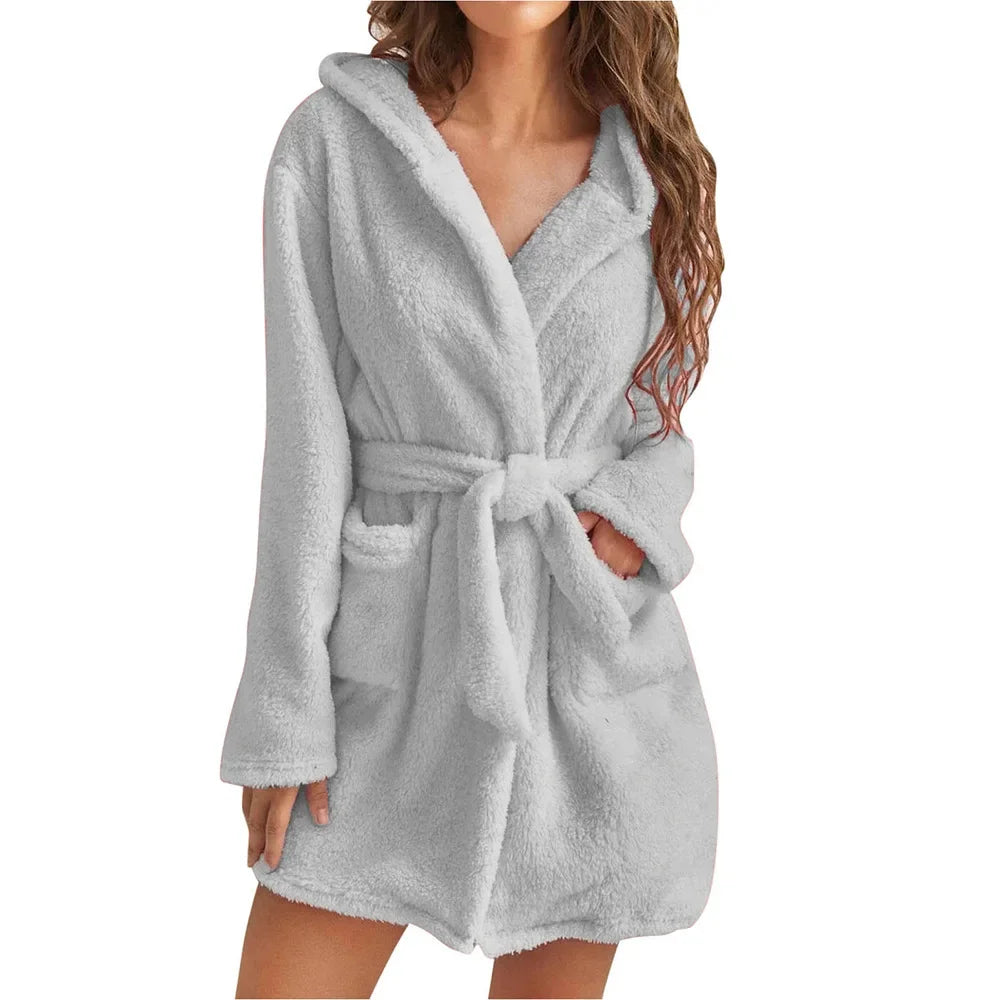 Women's Hooded Cotton Bathrobe with Belt Long Sleeve Spa Wrap for Loungewear Shower Sleepwear Home Comfort | Thomler