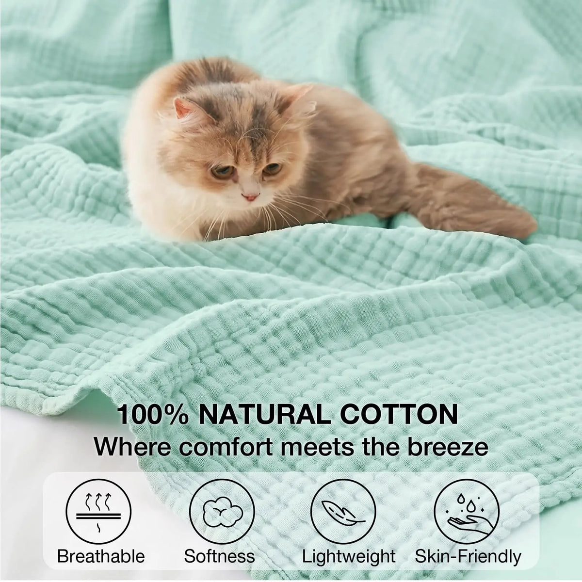 Six-Layer Pure Cotton Muslin Throw Blanket for Bed & Couch – Year-Round Comfort for Sensitive Skin | Thomler