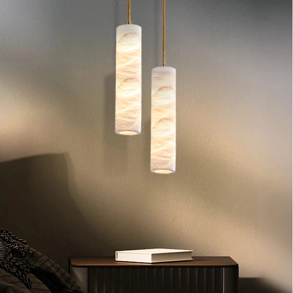 Hanging Marble Cylinder Light Fixture with Brass Hardware for Dining & Bedroom | Thomler