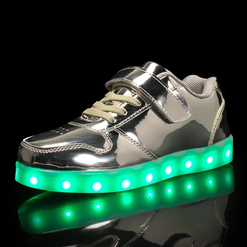 Childrens Trainers Synthetic Rubber LED Light Up Velcro Pink Daily School Play Sneakers Multiple Light Modes | Thomler