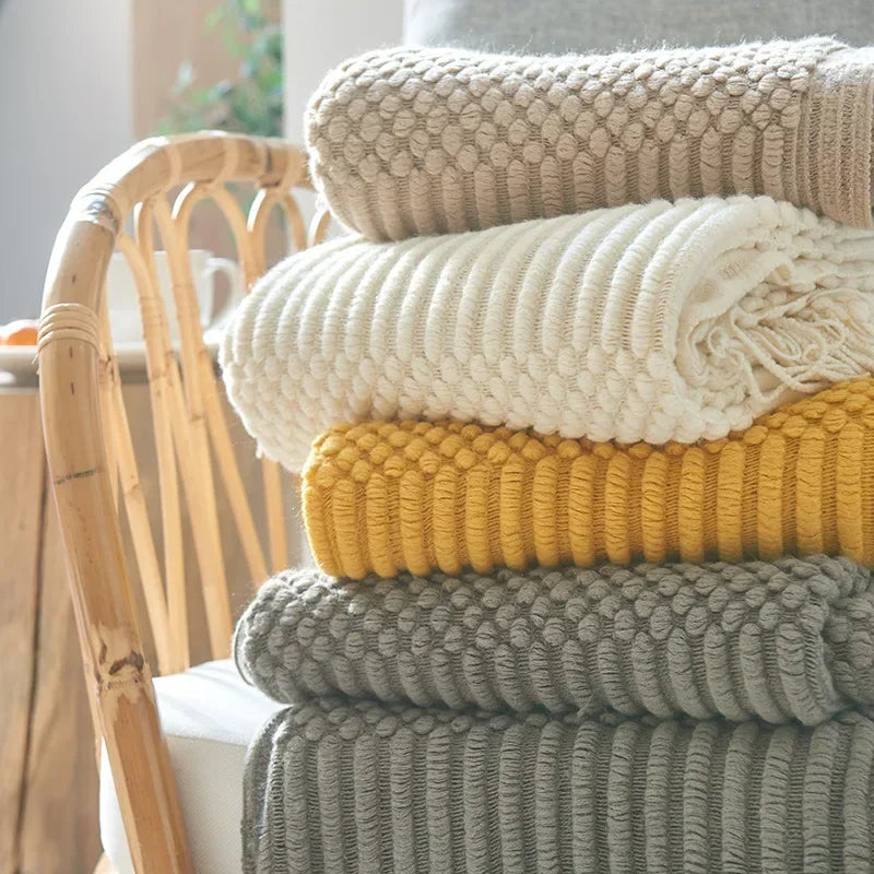 Chunky Knit Throw Blanket – Cozy Acrylic Sofa & Bed Cover for Living Room & Bedroom | Thomler