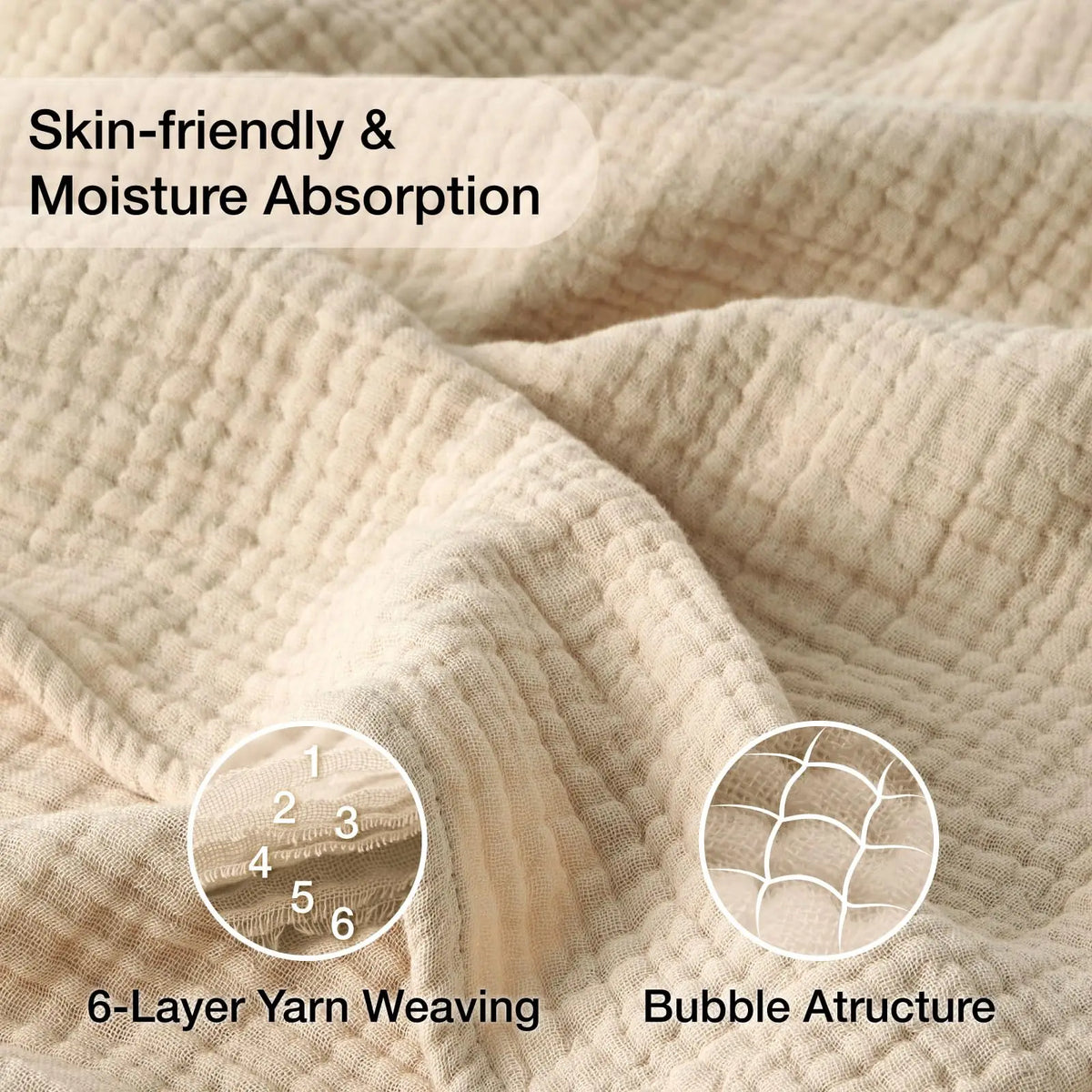 Six-Layer Pure Cotton Muslin Throw Blanket for Bed & Couch – Year-Round Comfort for Sensitive Skin | Thomler