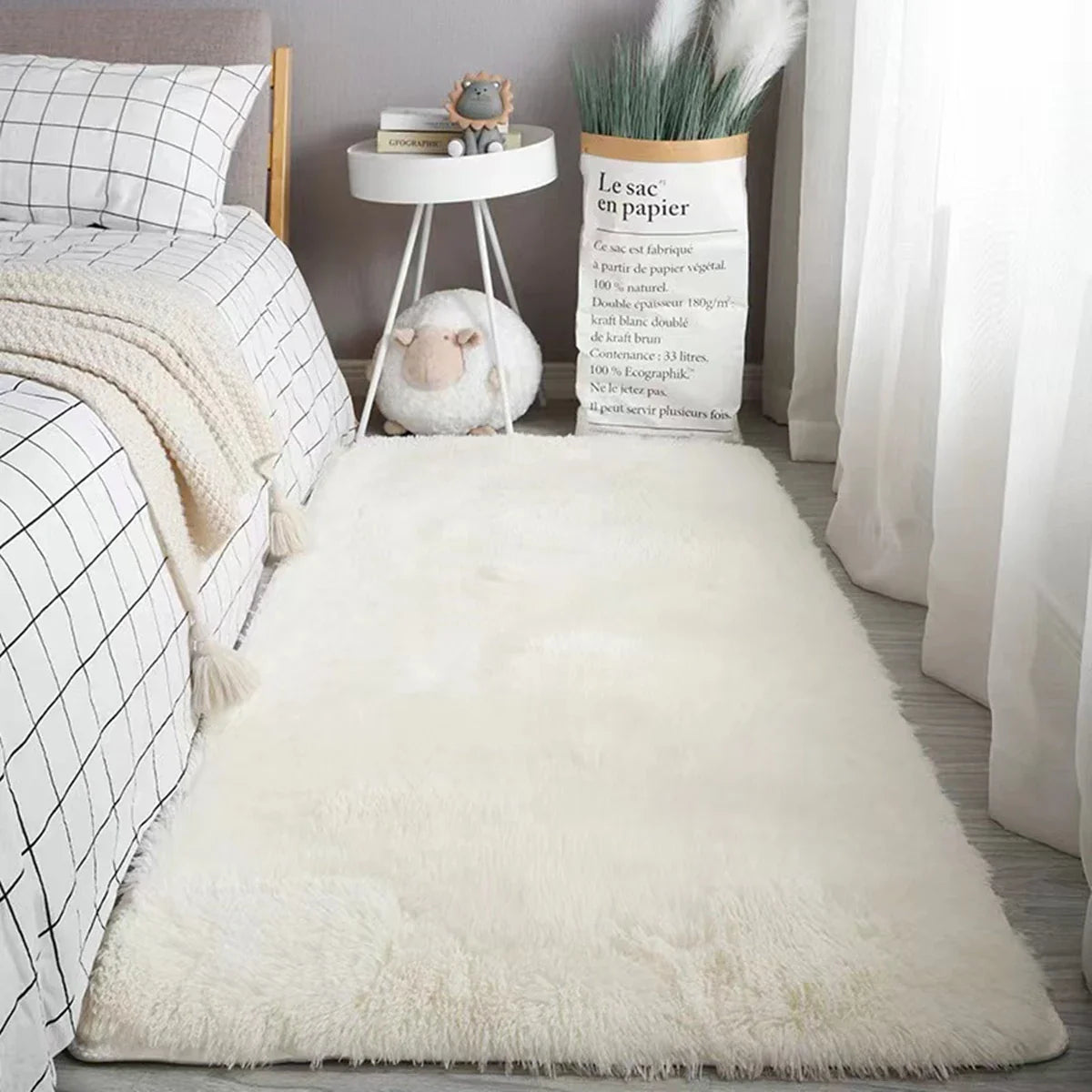Rug Long Microfiber 80.0 cm x 200.0 cm White Bedroom Living Room Shaggy Non Slip Floor Runner Carpet | Thomler