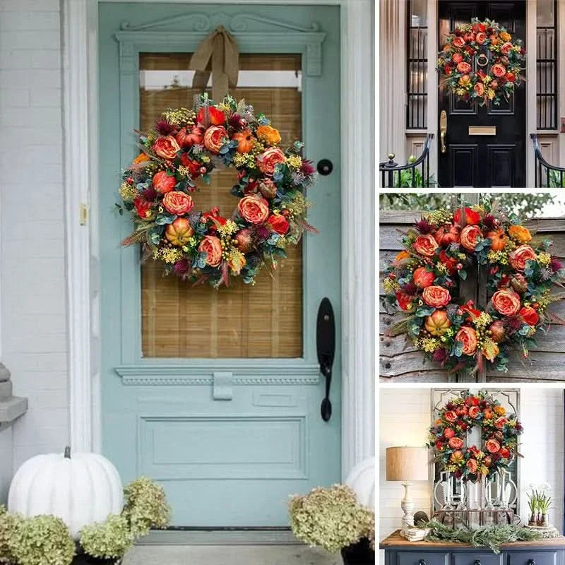 Handcrafted Fall Harvest Door Wreath with Gourds & Foliage – 16 Inch Diameter | Thomler