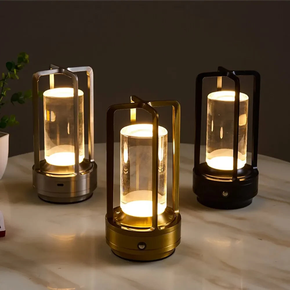 Table Lamp PVC Metal 7 in Cordless Crystal Accent Light Portable Bedroom Living Room Decorative Night Lamp | Thomler