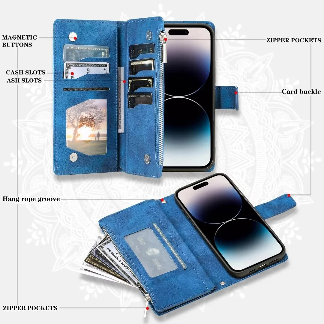 Folio Wallet Case for Galaxy S26 S25 S24 S23 S22 S21 S20 Note 20 10 9 with Card Slots Embossed Leather Flip Cover | Thomler