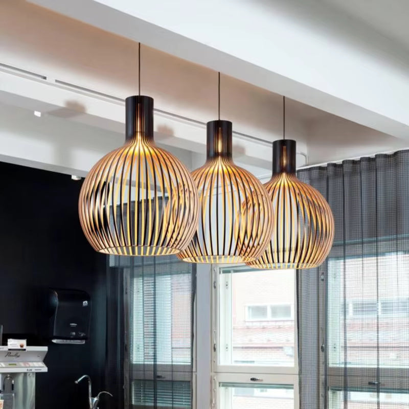 Wooden Sphere Pendant Light – Slat Design Hanging Fixture for Dining Room & Living Room | Thomler