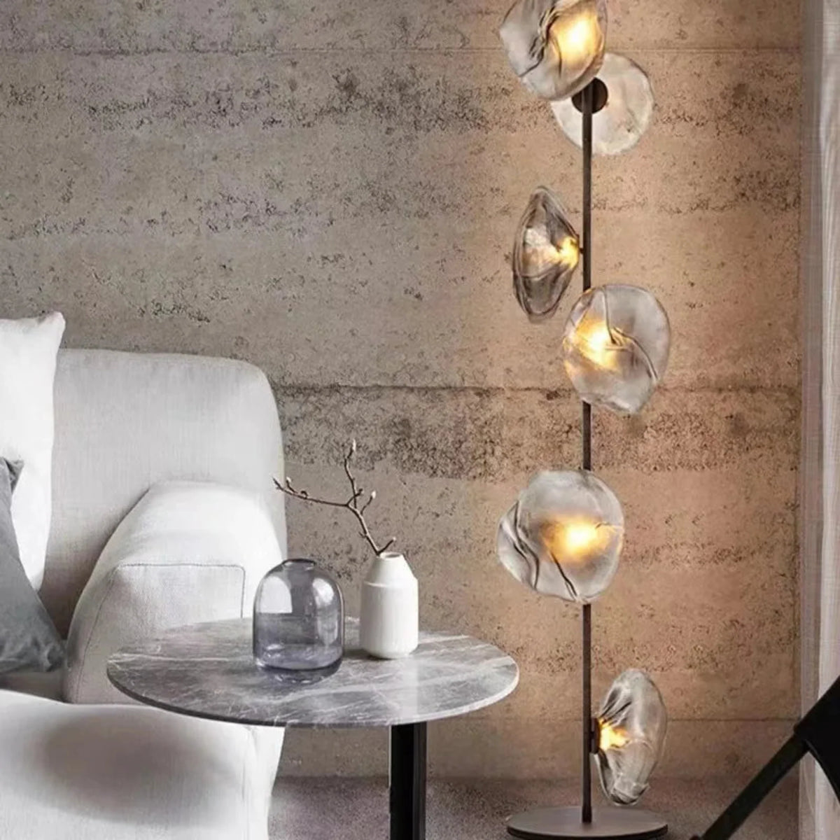 Contemporary Glass Shade Standing Lamp with Metal Frame – 6-Light Sculptural Design for Living Room & Bedroom | Thomler