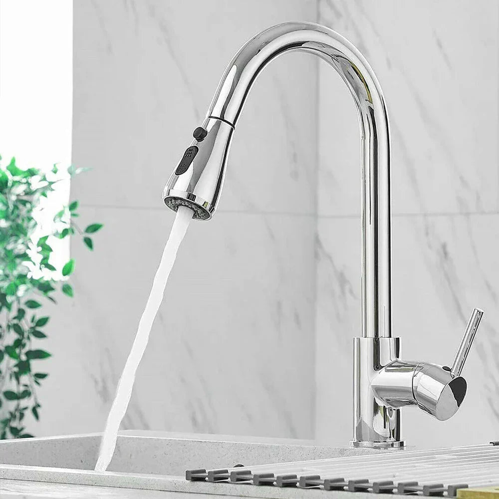 Pull-Down Kitchen Faucet with Dual Spray Modes | Stainless Steel Single Handle Sink Mixer for Deck Mount Installation | Commercial Style | Thomler