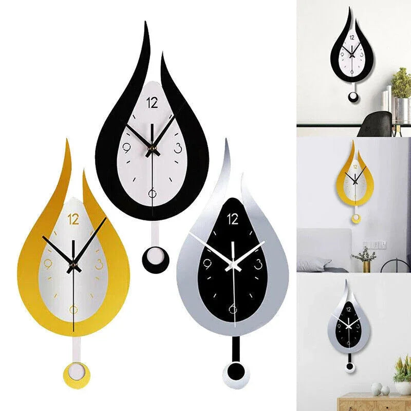 Silent Pendulum Wall Clock – Teardrop Acrylic Design for Living Room, Bedroom & Office | Thomler