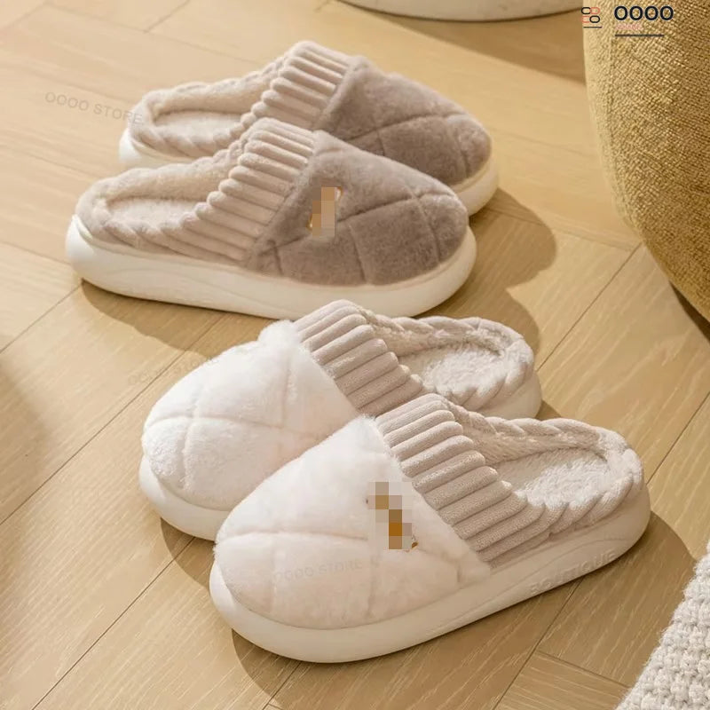 Plush Checkered House Slippers – Cozy Fleece Indoor Footwear with Thick Cushioned Sole for Men & Women | Thomler