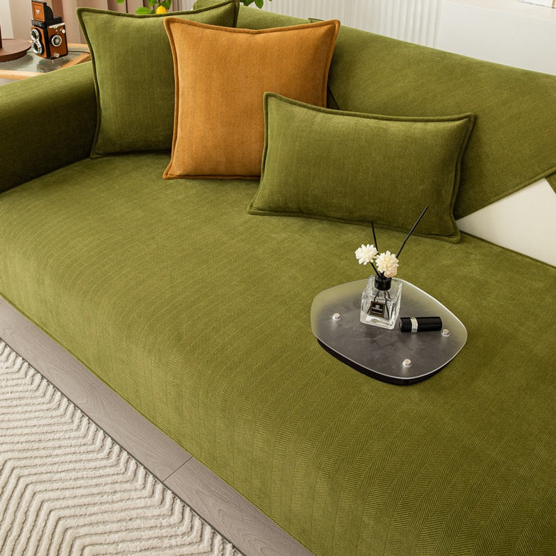 Chenille Couch Cover with Non-Slip Grip | Stays Put on Sofa, Loveseat, Sectional | Soft Throw for Living Room Furniture Protection | Thomler