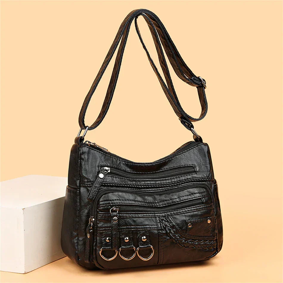 Retro-Inspired Shoulder Bag for Women – Faux Leather Crossbody Purse with Top Handle – Everyday Carryall with Interior Pockets – Classic | Thomler