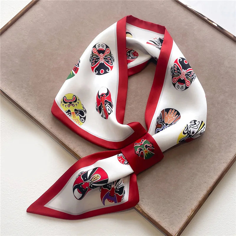 Equestrian Print Satin Neck Scarf Ribbon Bandana for Women Hair Tie Wrist Wrap Accessory for Fashion & Styling | Thomler