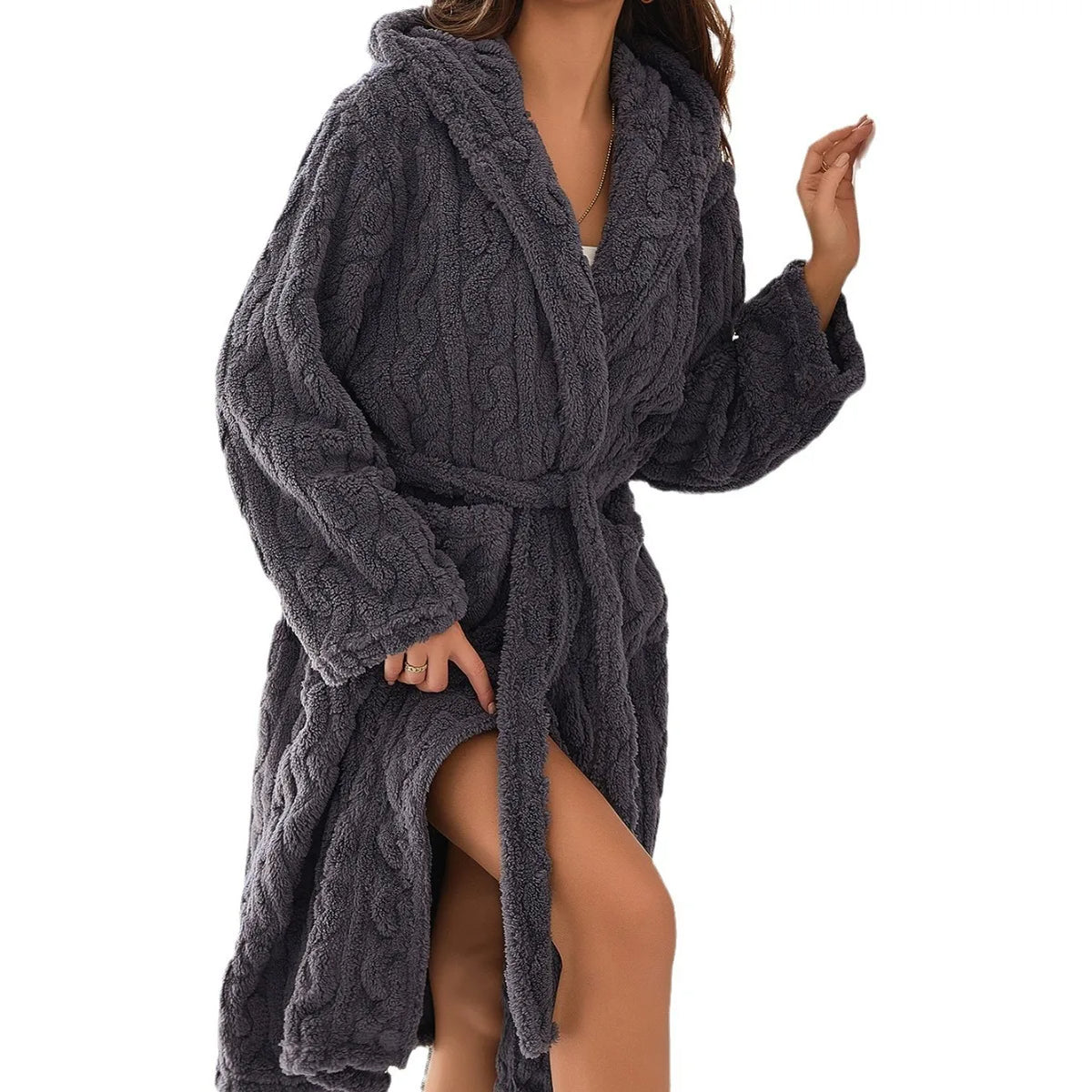 Women's Hooded Fleece Robe – Ultra-Soft Plush Lounge Bathrobe for Fall & Winter Home Comfort | Thomler