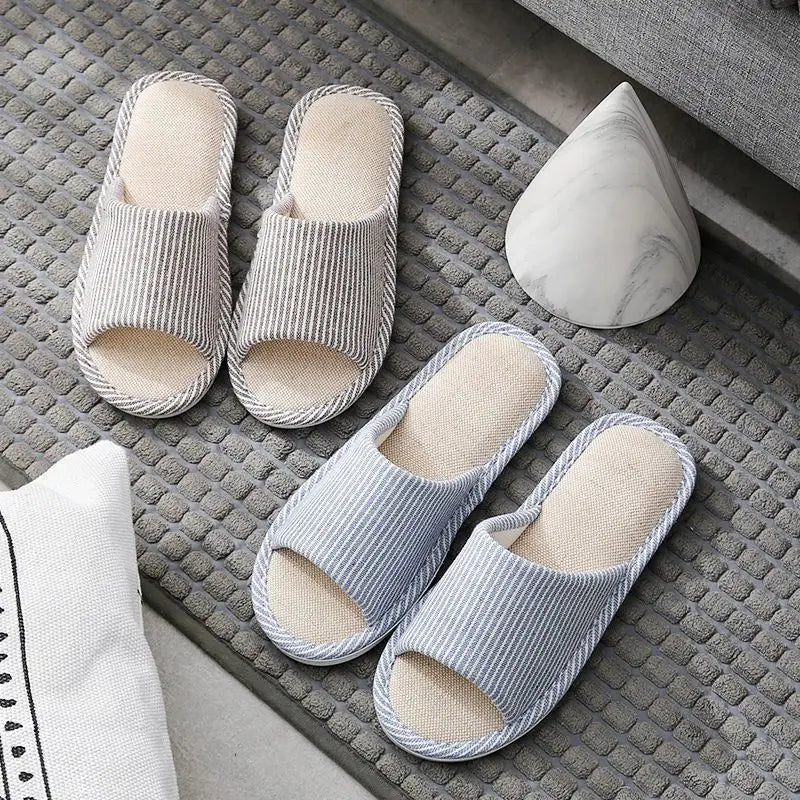 Open-Toe Canvas Slides for Women & Men – Breathable Linen House Slippers for Year-Round Comfort – Indoor Bedroom Footwear | Thomler