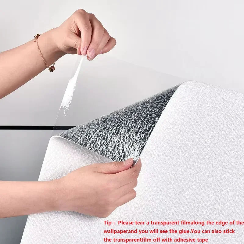 Wallpaper Linen Texture 50.0 cm Peel Stick 3D Wall Panel Living Room Bedroom Moisture Resistant Self Adhesive Covering | Thomler