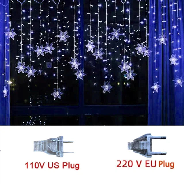 Snowflake Cascading Window Curtain Lights 10.5 ft LED String with 8 Modes for Indoor Outdoor Holiday Decoration | Thomler