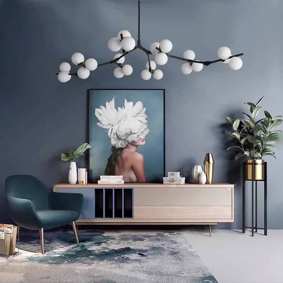 Pendant Light Metal Branch 178.0 cm Matte Glass Living Room Dining Room Ceiling Chandelier Adjustable Multi Globe Lighting | Thomler