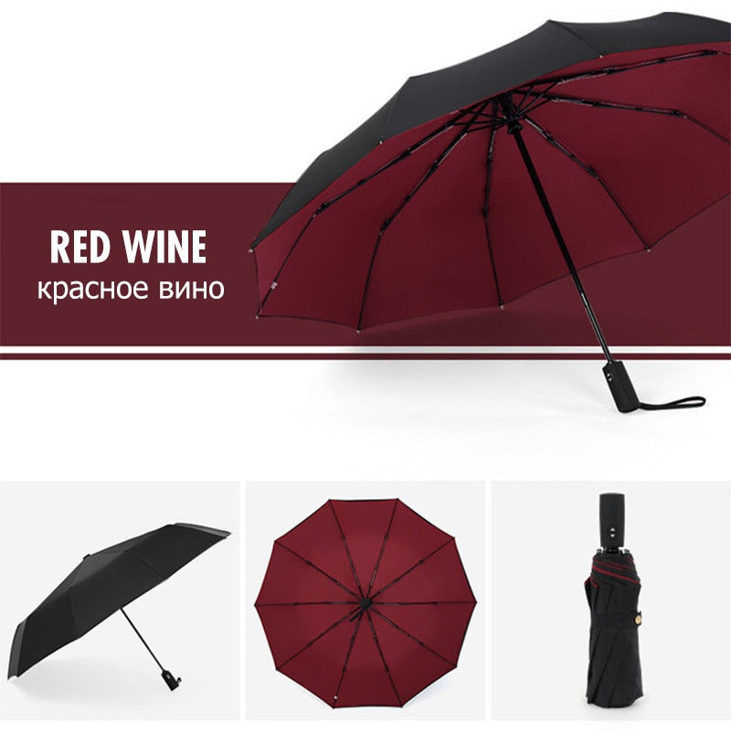 Reverse-Close Inverted Umbrella with Auto-Open Button – Wind-Resistant Double-Layer Canopy for Storm Protection – Hands-Free C-Handle | Thomler