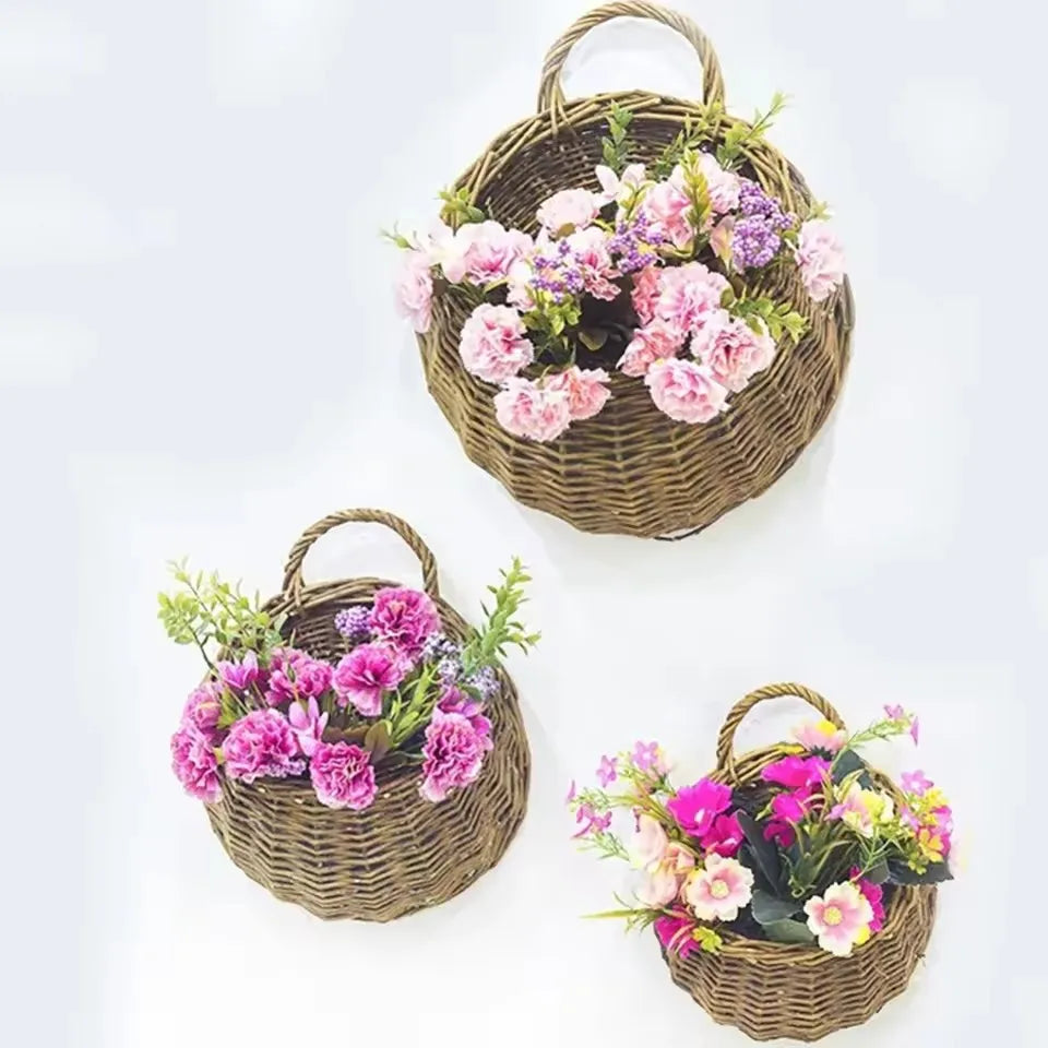 Wall Planter Basket Rattan 30.0 cm Natural Indoor Outdoor Hanging Flower Pot Holder Garden Balcony Decor | Thomler